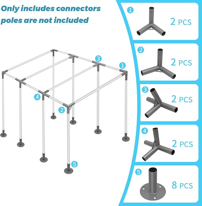 8 Leg Carport Kits，Slant Roof Canopy Fitting Kit with 1-3/8" ID, Galvanized Steel Carport Connectors, shed Frame kit DIY Project