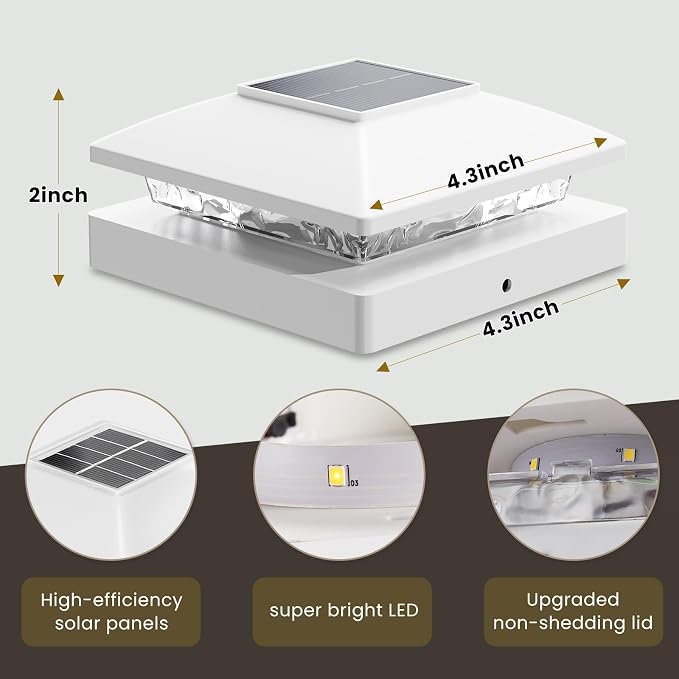 Solar Post Cap Lights Outdoor 12pack, White Waterproof Solar Powered Deck Fence Post Lights Fit 4x4 Wood/Vinyl Posts, Bright Warm White Solar Post Lights Decorate Deck, Patio, Porch, Fence