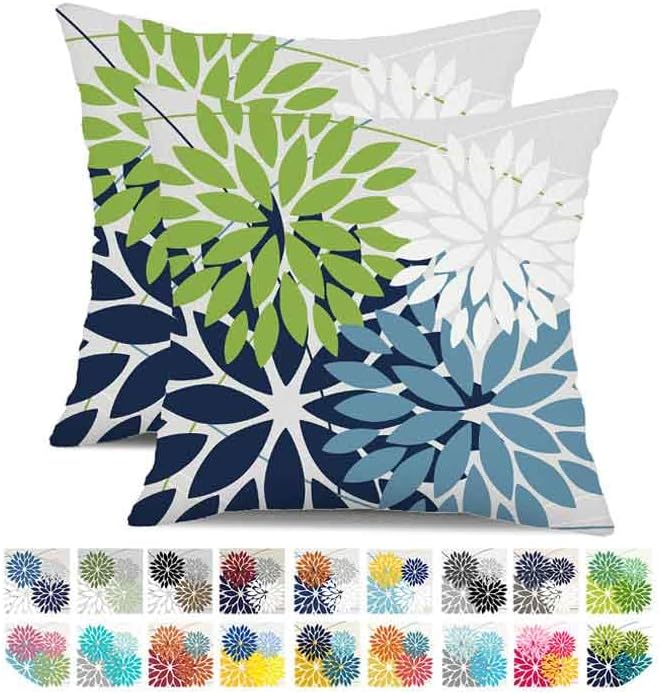 DFXSZ Outdoor Throw Pillow Covers 20x20 Inch Set of 2 Waterproof Spring Summer Geometric Elegant Blue Green Outdoor Pillow Covers for Patio Funiture Garden Couch 158Y20