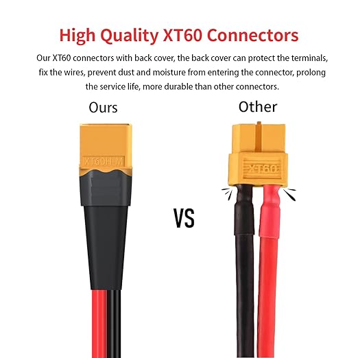 ELFCULB XT60 to O Ring Terminal Cable, 10AWG XT60 Male to O Ring Connector Cable with Tinned Pure Wire for RC Battery Solar Portable Power Power Station and Solar Panel(10FT)
