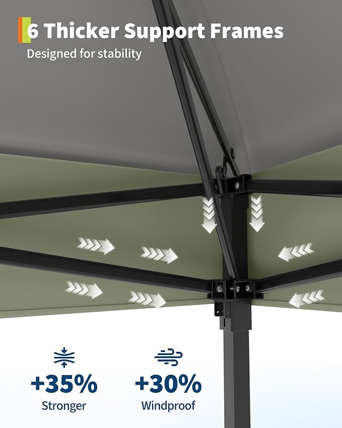 GarveeLife Canopy Tent 13x13 ft, Pop Up Gazebo One-Push Setup with 4 SandBags for Backyard Parties and BBQs, Mosquito Netting & Height Adjustable - Grey