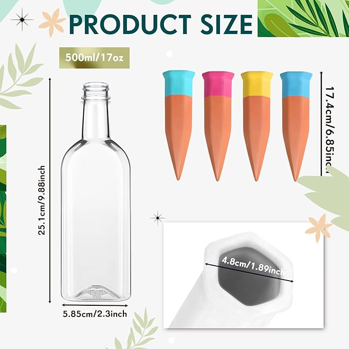 Ziliny Plant Watering Devices Include Terracotta Watering Spikes 17 oz Plastic Automatic Plant Waterer Clear Wine Bottle for Indoor Outdoor Garden(8 Pcs)
