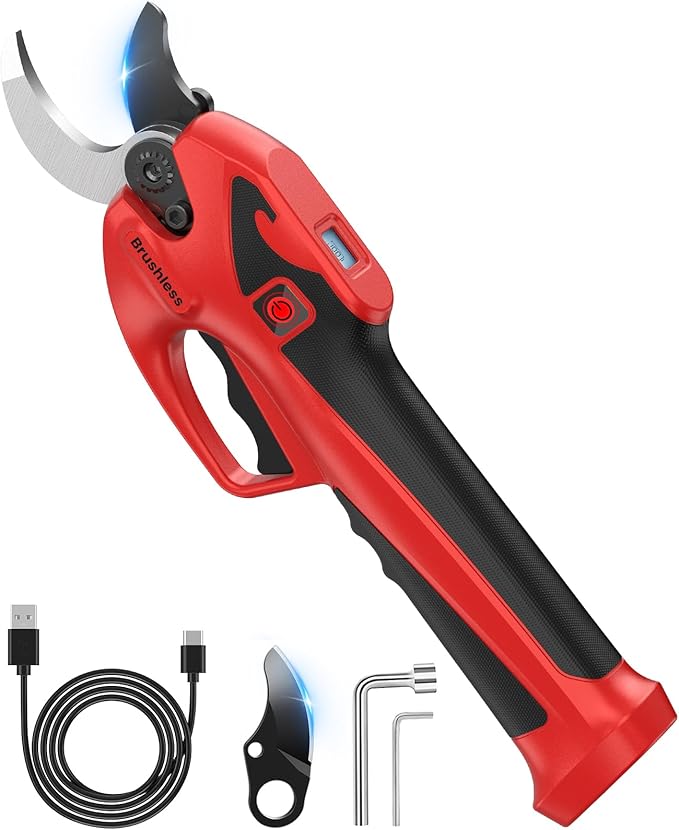 Brushless Electric Pruning Shears for 2 * 2000mAh Battery, Portable Cordless Pruning Shears with LCD Display＆SK7 Blades, Adjustable Cutting Diameter 0.8-1.1 Inch for Gardening Tree Pruning