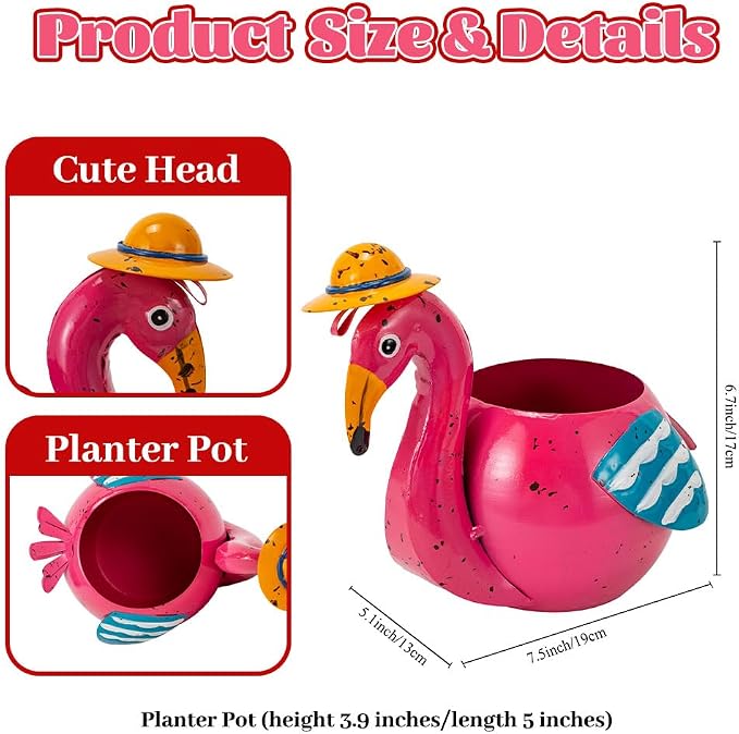 Flamingo Planter Small Succulent Pots Metal Animal Planters | Decorative Flower Pot Pink Flamingo Decorations for Indoor Outdoor Garden Statues Yard Art Charming Home Décor
