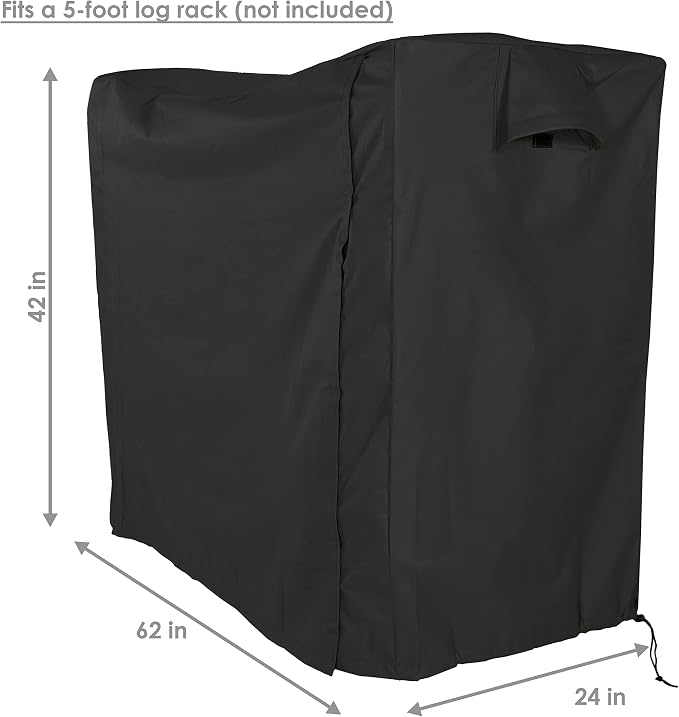 Sunnydaze 5-Foot Firewood Log Rack Cover - Weather-Resistant Outdoor Heavy-Duty Polyester with PVC Backing - Black