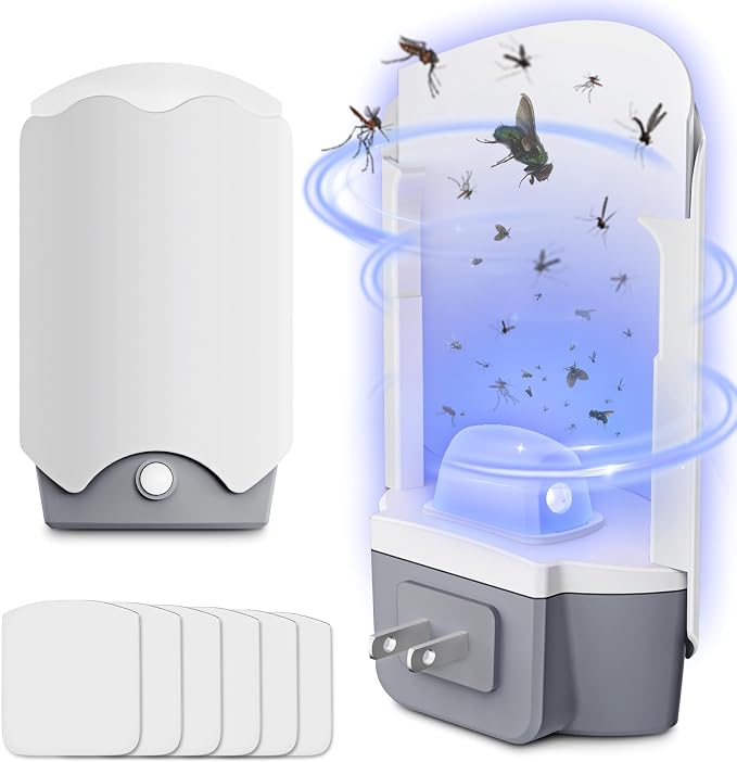 Forhimn Fly Trap Indoor, 2 Plug-in Fly Catchers with 6 Glue Card Refills, Fruit Fly & Gnat Trap for Home, Sticky Light Catcher for Flying Insects, Gnats & Moths, Clean & Quiet Indoor Plug-in Device