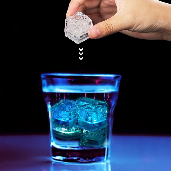 Light Up Ice Cubes for Drinks, 48PCS LED Blue Led Ice Cubes Liquid Activated, Glow in The Dark Waterproof Ice Cubes for Home Bar Supplies Summer Party Wedding Decor