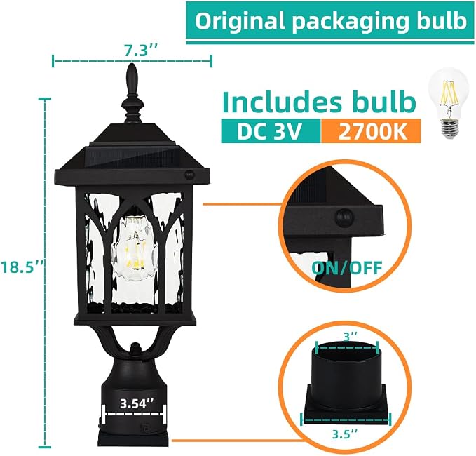 Solar Lamp Post Light Outdoor，Solar Outdoor Post Light with 3.5in Pier Mount Base，Matte Black，Suitable for Wet Locations