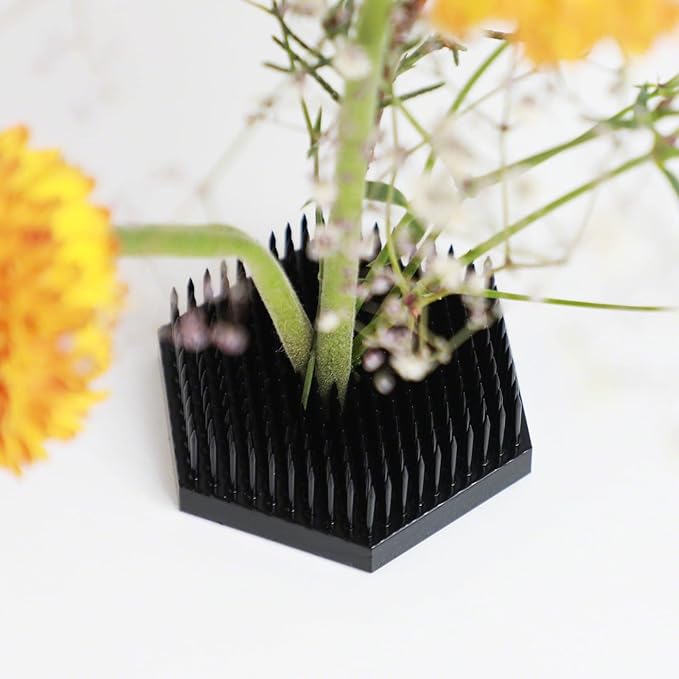 Wazakura Japanese Black Hexagon Ikebana Kenzan Flower Holder 2.6 in (68 mm), Made in Japan Floral Arranging Pin Frog Tool