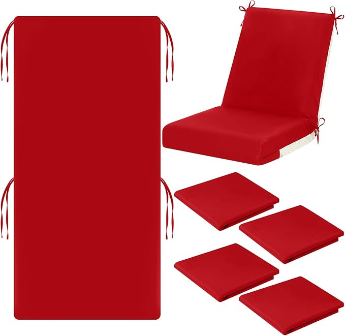 Tudomro 4 Pcs Outdoor High Back Chair Cushion Covers (Not Includes Cushion) Waterproof Patio Replacement Rocking Chair Slipcover Seat Pad Cover with Tie for Furniture (Red,44'' X 21'')