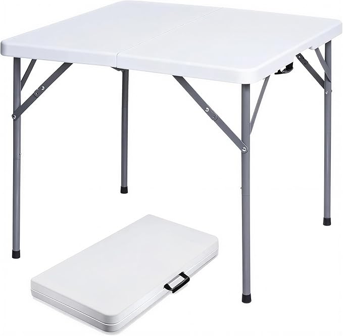 Lakhow 34" Square Folding Table, Plastic Commercial Folding Card Table with Collapsible Legs for Kitchen or Outdoor Party Wedding Event Indoor Outdoor Use, White