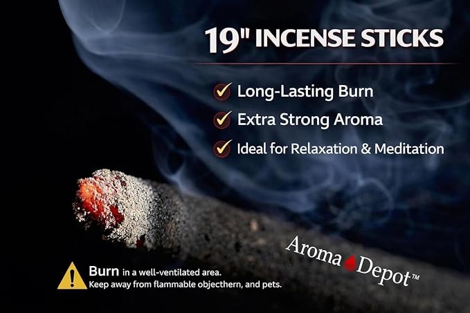 Aroma Depot 19 Inch Japanese Cherry Blossom Incense Sticks – Jumbo 19” Extra Long Charcoal Incense, 27–30 Count (1 Pack), 3–4 Hour Burn