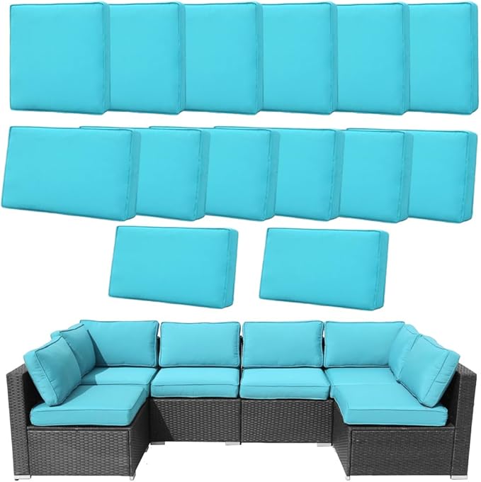 14Pcs Outdoor Cushion Covers Replacement Washable w/Zipper for 6-Seaters Sofa Patio Slipcovers Set Seat and Back Covers Only-25x25x3.15inch