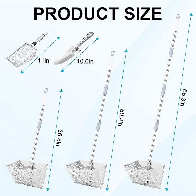 65Inch Sand Rake for Beach, Sand Scoop Rake Stainless Steel with an 11-Inch Sand Sifter and a 10.6-Inch Sand Rake, Perfect for Collecting Seashells Cleaning up Broken Shells and Debris on The Beach