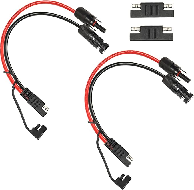MOOKEERF 2PCS 2FT Solar Panel to SAE Adapter Cable - 10AWG SAE Connector Extension Cable for RV Solar Panel Caravan Battery Charger Kit with SAE Polarity Reverse Adapter