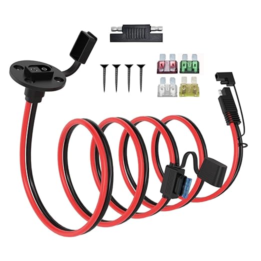 ELFCULB 10AWG 5FT Power SAE Socket Sidewall Port to SAE Connecters Extension Cable, with 10A 15A 20A 25A 30A Fuse, Reverse Adapter Quick Disconnect Weatherproof, for Solar Panel, Motorcycle, Car