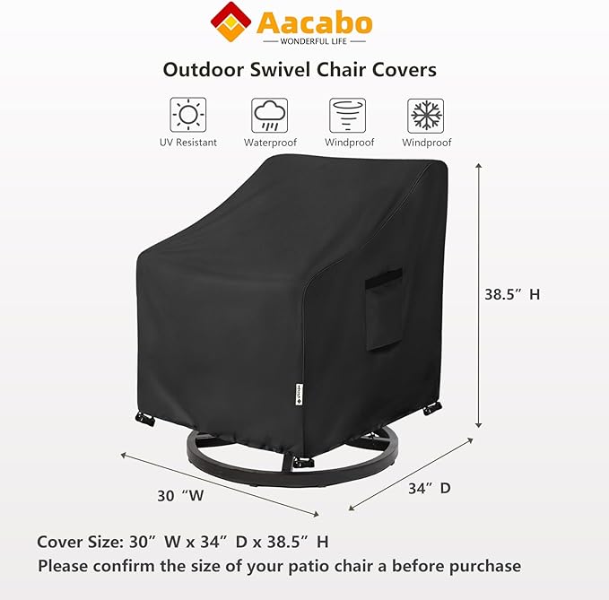 Patio Chair Covers Waterproof Patio Furniture Covers,30W x 34D x 38 H Inches Outdoor Swivel Chair Cover 2 Pack -Black