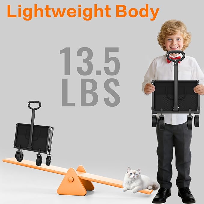 Heavy Duty 360LBS Wagons Carts Foldable, Collapsible Wagon with All-Terrain Swivel Wheels, 180L Extra Long Portable Folding Cart for Outdoor Camping Beach Shopping Sports