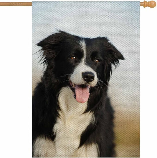 AOYEGO Border Collie Dog House Flags 28 x 40 Double Sided Burlap Dog Pets Puppies Black and White Yard Flags Spring Summer Farmhouse Seasonal Outdoor Flag