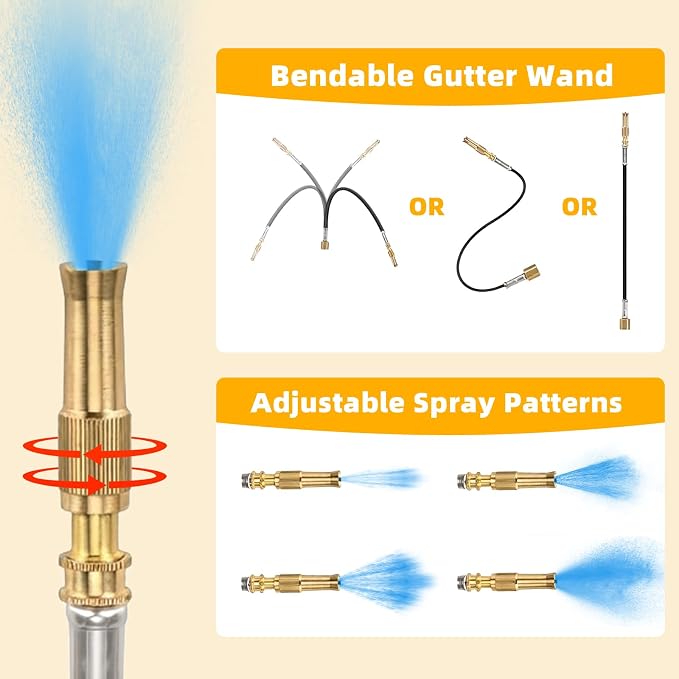16FT Reach Gutter Cleaner, Gutter Cleaning Tools from the Ground with 3/4" Brass Shut-Off Valve & Bendable 360° Rotating Water Wand, Safe Cleaning for 2-Story Homes