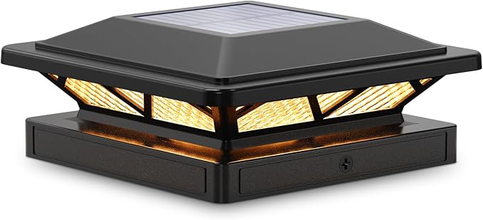 SIEDiNLAR Solar Post Cap Light 2 Modes 1 Pack, 3.5x3.5 4x4 4.5x4.5 5x5 Wooden/Vinyl Posts, Waterproof Outdoor Lighting for Fence Deck Patio Garden Decor, White/Warm (Black)