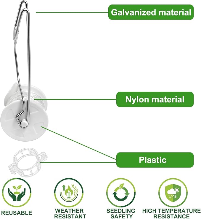 Yarlung 24 Pack Tomato Roller Hooks with 49.2 Feet String and 240 Pcs Clips for Tomato Support Trellis, Grape, Climbing Plants, Greenhouse, Flower Vine, Garden Twine Crop