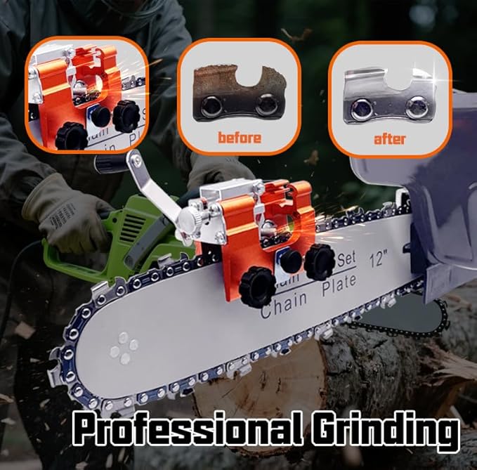 QTG Manual Chain Saw Sharpener,Adjustable Clamp & Precision Guide,Portable Metal Attachment,8-22" Chain/Electric Saws