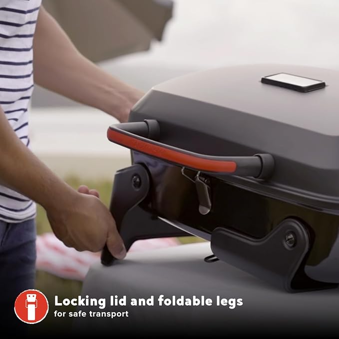 Megamaster 1-Burner Portable Gas Grill with Locking Lid, 11,000 BTU Stainless Steel Burner, Foldable Legs, Small Propane Grill for Outdoor Cooking, Camping, BBQs, Patios, and Gardens - 820-0065C