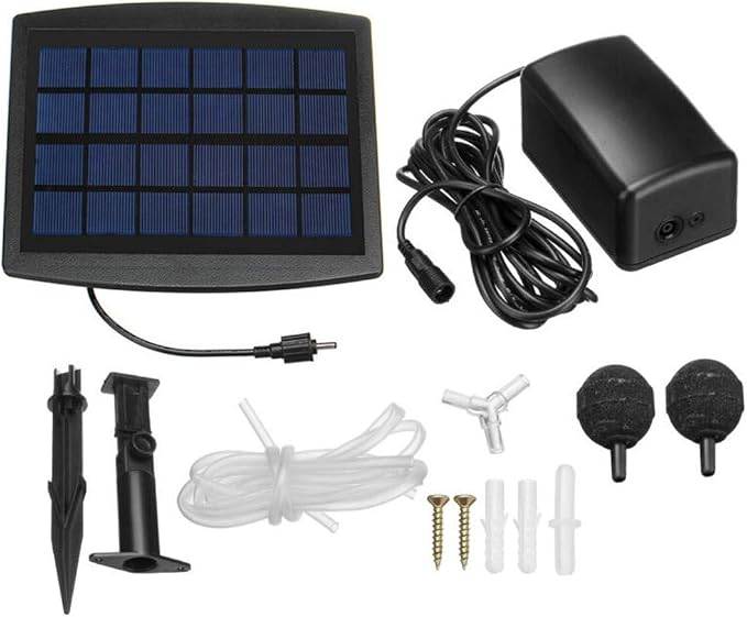 Solar Powered Air Pump Kit, 2.5W Solar Panel, Air Pump, Air Hoses and Airing Stones for Garden Fish Tank Pool Fishing Pond