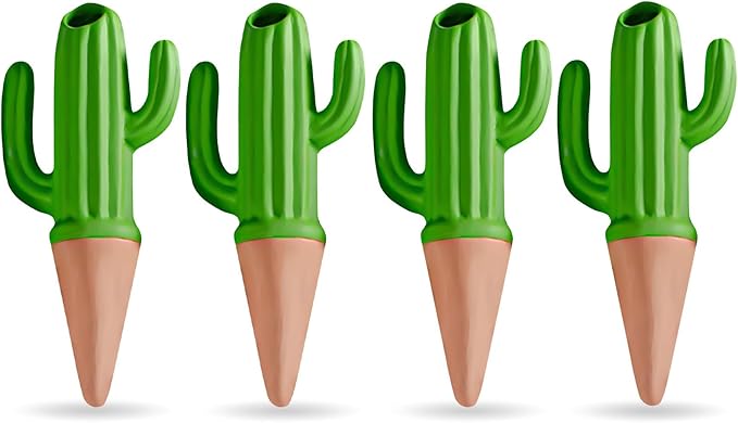 MCleanPin 4 Pack Self Watering Spikes and Globes, Handmade Terracotta Cactus Self-Watering Plant Devices with Slow Release System, Automatic Plant Water Bulbs for Indoor and Outdoor Garden Vacation