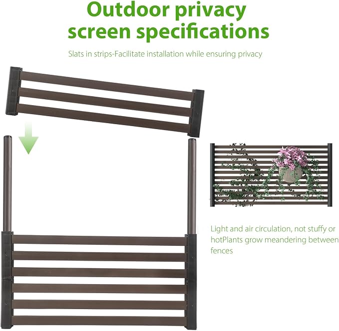 BUKLIYN Outdoor Privacy Screens - Length: 43in, Height: 70.8in Exterior Metal Privacy Patio Screen Panel,PE-Coated Steel Pipe and Slats for Brown，Perfect to Hide Trash Cans （1-Panel