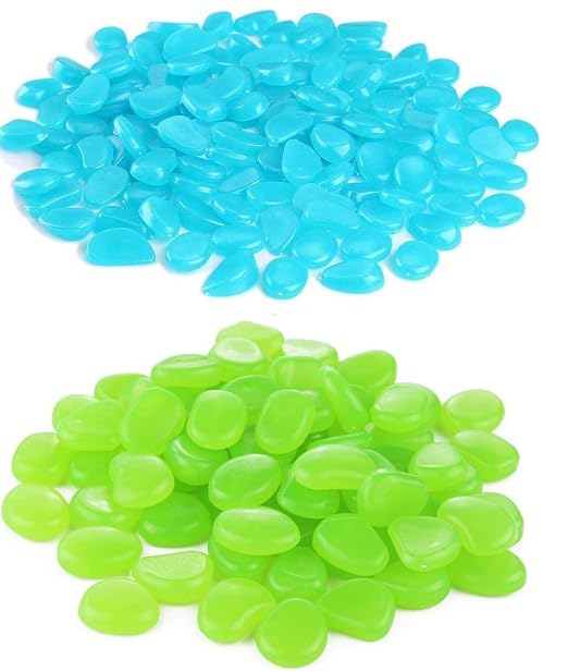 340pcs Glow in The Dark Garden Pebbles, Gardening Luminous Glow Stones Outdoor Decor Glowing Water Fish Tank Gravel (Blue Green)