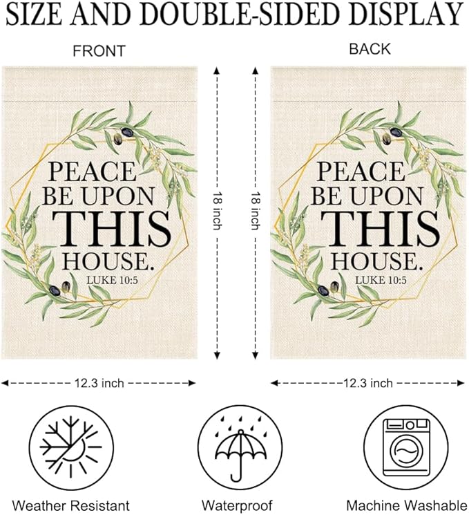Peace Be Upon This House Luke 10:5 Garden Flag Double-Sided Yard Outdoor Decoration 12x18 Inch, Bible Verse Peace Quote Yard Patio Entryway Home Decor Garden Flag, New Home Housewarming Gifts