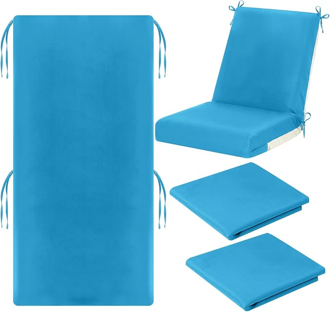 Tudomro 2 Pcs Outdoor High Back Chair Cushion Covers (Not Includes Cushion) Waterproof Patio Replacement Rocking Chair Slipcover Seat Pad Cover with Tie for Furniture (Lake Blue,44'' X 21'')