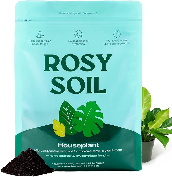 Rosy Soil Indoor Potting Soil for House Plants - Organic Potting Soil Mix for Indoor Plants - Enriched w/Root-Boosting Biochar for Foliage Plants, Flowers, Herbs - Peat Free, Less Prone to Gnats - 8qt