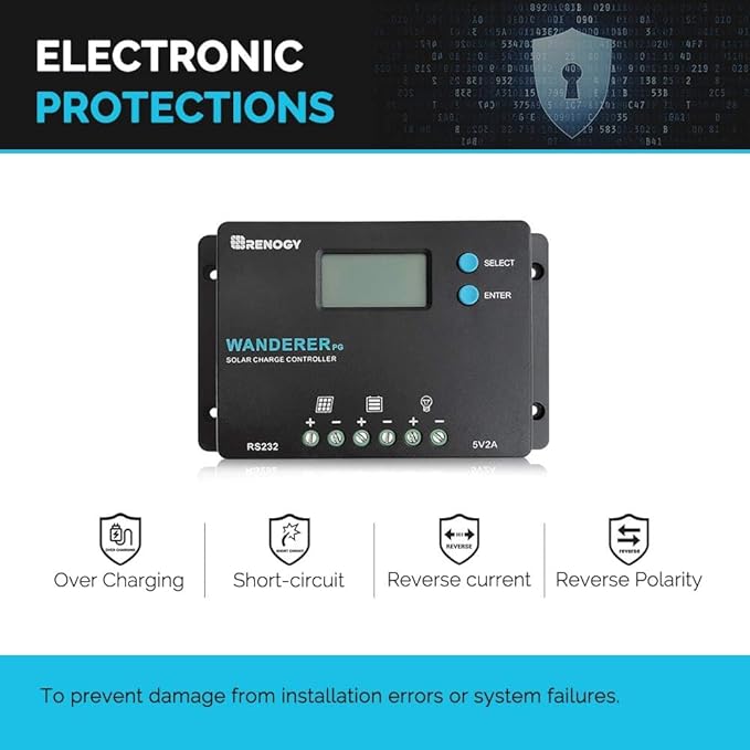 Renogy 10A 12V/24V PWM Postive Ground Solar Charge Controller Regulator Compact Design w/ LCD Display for Deep Cycle Sealed, Gel, and Flooded Battery