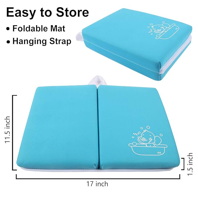 Bath Kneeler Pad - 1.5inch Thick Kneeling Mat for Baby Bath Time, Garden Work, Exercise - Detachable and Foldable Baby Bath Tub Padding for Parents- Blue