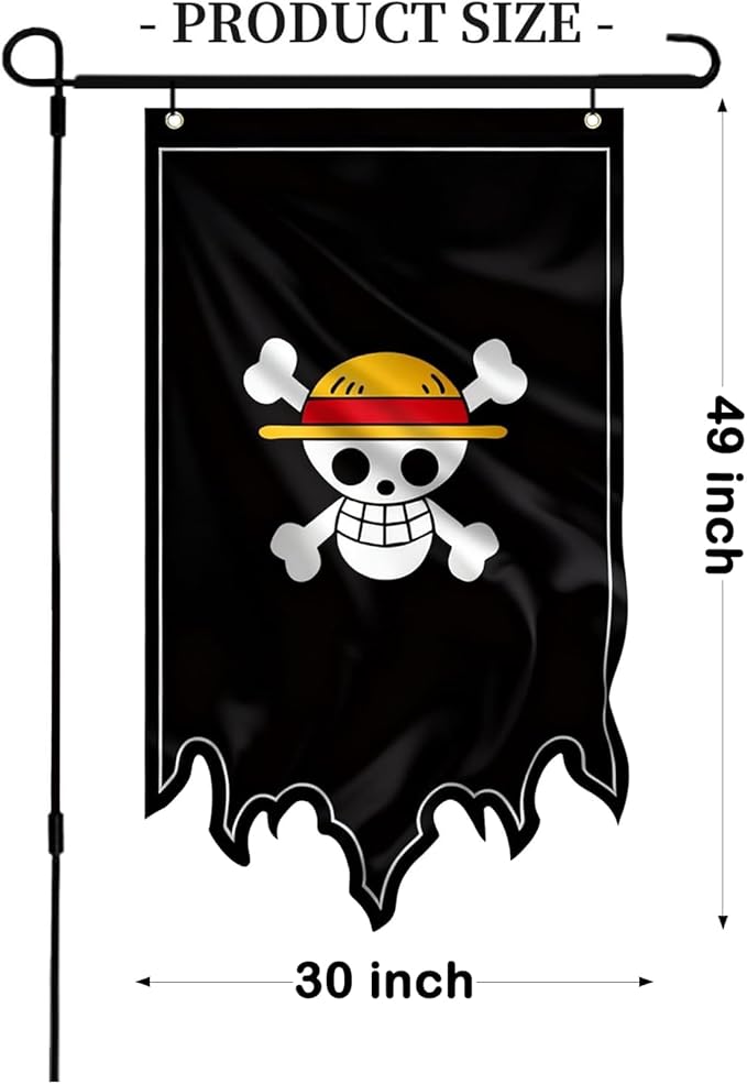 49x29in Vertical Anime-Style Pirate Banner with Straw Hat Skull Design for Halloween Decor and Themed Rooms