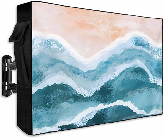Outdoor TV Cover for Outside Flat Screen,Beach Blue Water Ripple 600D Thick Waterproof Weatherproof Outdoor TV Screen Protector with Zipper for 30 to 32 Inch Flat Screens Abstract Waves Gradient