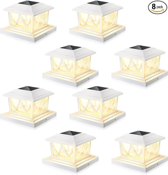 NIORSUN Solar Post Lights Outdoor, Fence Post Solar Lights with 3 Color Temps &2 Brightnesses, Edison LED Bulbs Fence Deck Decor, 4x4 Posts Caps, 4x4 &5x5 Vinyl, 4x4 &6x6 Wooden (8 Pack,White)