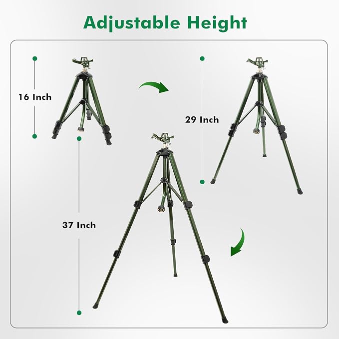 RESTMO Tripod Base Zinc Impact Sprinkler, 360° Rotating & 3-Height Adjustable Tripod, Heavy Duty Full Metal Sprinkler for Agriculture and Large Yard Irrigation