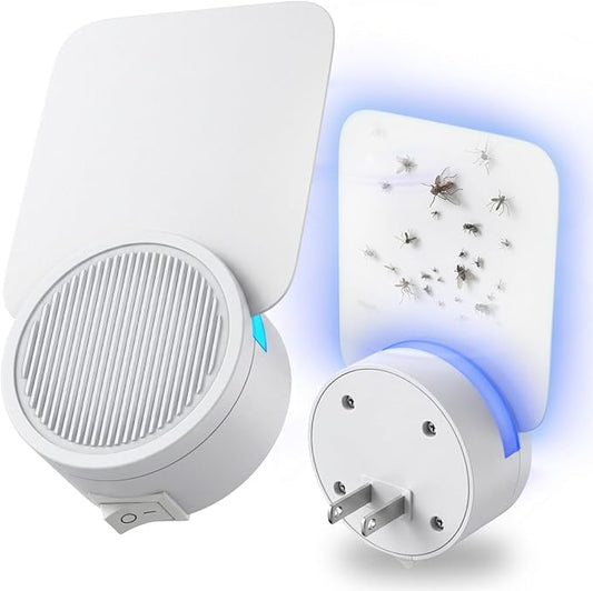 Fly Trap Indoor, Fruit Fly Trap Plug-in (2 Devices + 6 Refills), Sticky Gnat Trap for Home, Flying Insect Catcher for Kitchen, Bedroom & Houseplants, Safe for Kids & Pets