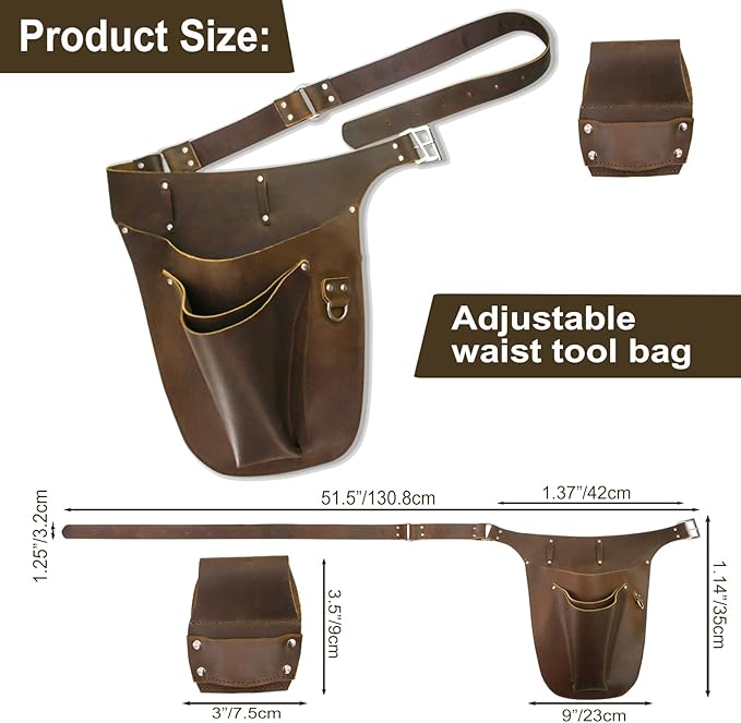 Leather Garden Tool Belts for Men - Gardeners Gifts for Women, Small Tool Belt for Florists, Electrician, Carpenter, Flower Farmer, Landscaper with Hammer Holder - Right