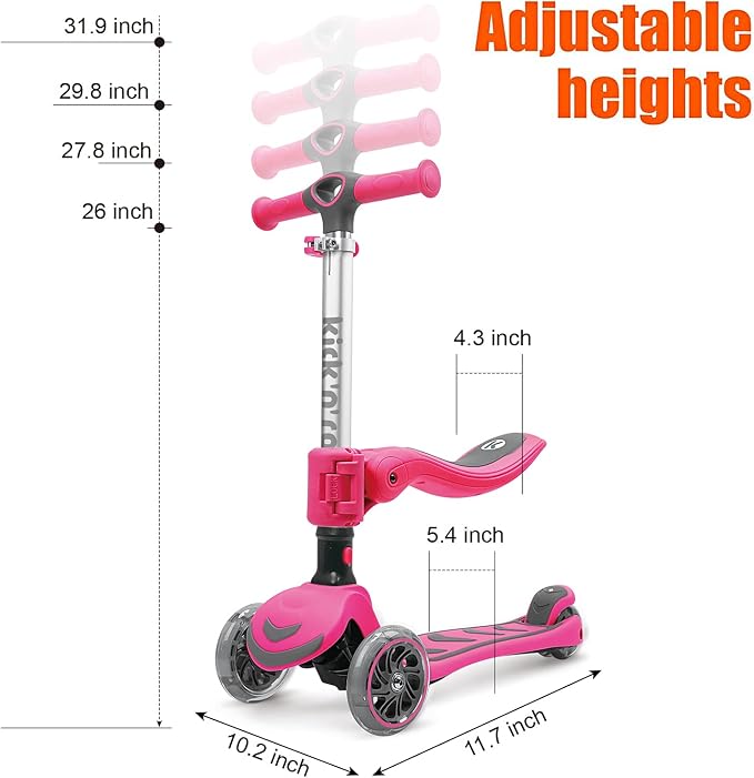 Kicknroll 3-Wheel Scooter for Kids Ages 3-12 with Light-Up Wheels, Folding Design, Adjustable Height, Extra Wide Deck (110 lbs Max)