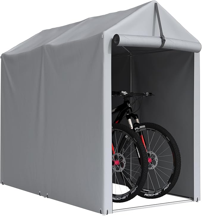 Greesum 6 x 3 ft Storage Shed Canopy Portable Shelter Outdoor Carport Tent with Rolled up Zipper Door for Bike, Motorcycle, Outdoor Tools, Waterproof and UV Resistant, Gray