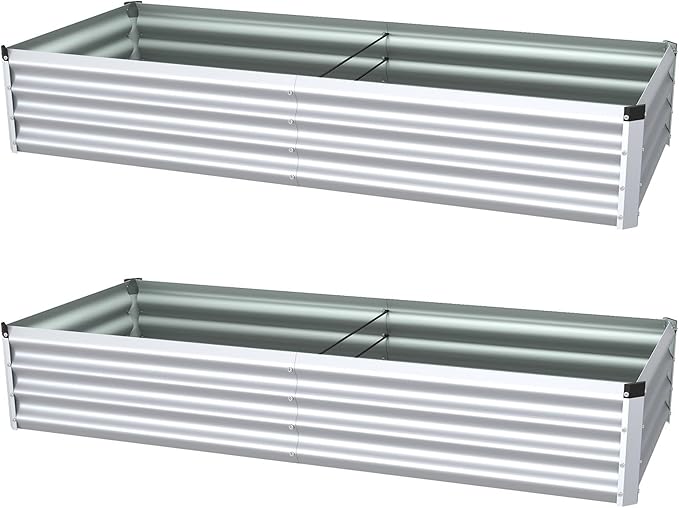 6x2x1 Ft 2Packs Metal Raised Garden Bed, Rectangular Outdoor, Garden Bed Planter Box for Vegetables, Flowers and Herbs, Color Coated Steel Raised Planter Bed Kit (Silver)