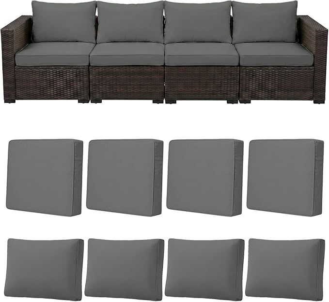 8pcs Outdoor Patio Cushion Covers Replacement, 25.6" Zippered Outdoor Cushion Covers Waterproof, UV Resistant & Washable Patio Furniture Cushion Covers Waterproof for Patio Sectional, Lght Grayi