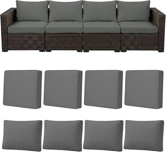 8pcs Outdoor Patio Cushion Covers Replacement, 25.6" Zippered Outdoor Cushion Covers Waterproof, UV Resistant & Washable Patio Furniture Cushion Covers Waterproof for Patio Sectional, Lght Grayi