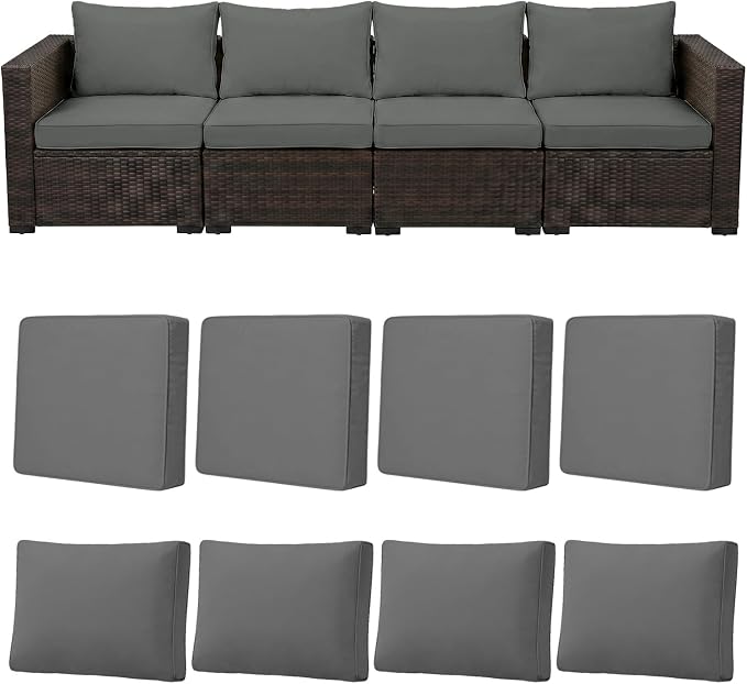 8pcs Outdoor Patio Cushion Covers Replacement, 24" Zippered Outdoor Cushion Covers Waterproof, UV Resistant & Washable Patio Furniture Cushion Covers Waterproof for Patio Sectional, Lght Grayi