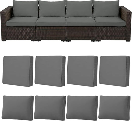 8pcs Outdoor Patio Cushion Covers Replacement, 24" Zippered Outdoor Cushion Covers Waterproof, UV Resistant & Washable Patio Furniture Cushion Covers Waterproof for Patio Sectional, Lght Grayi